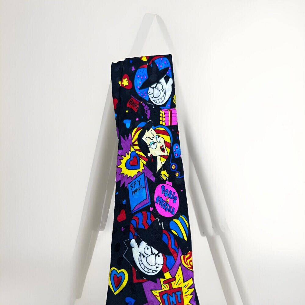 Vintage Bolero Rocky & Bullwinkle Mens Tie 56" 3.75" Natasha Boris Spy TNT Heart - Picture 3 of 6